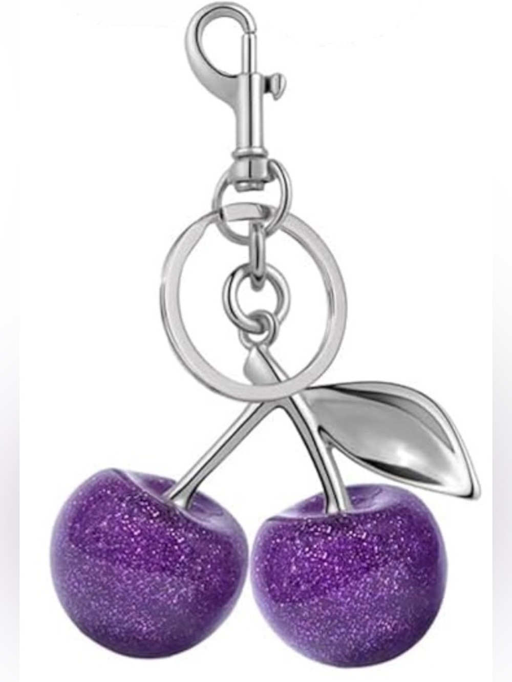 Purple Glitter Cherry Keychain